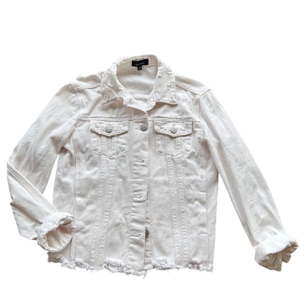 Boutique Lea & Viola White Distressed Denim Jacket SMALL